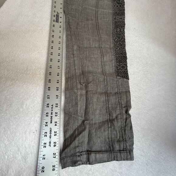 Hei Hei Anthropologie Women Marlena Embroidered Crochet Linen Pants Grey Size 27 - Picture 9 of 9